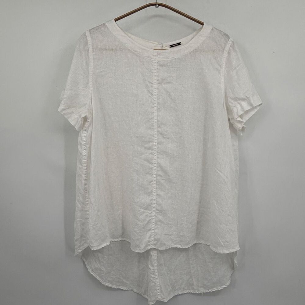 Magaschoni 100% Linen White Hi-Low Short Sleeve Tunic Top Women’s Medium